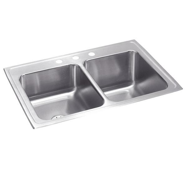 Lustertone Stainless Steel 33 X 22 X 10-1/8 Equal Double Bowl Top Mount Sink With Perfect Drain